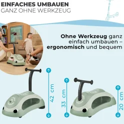 GLOBBER WALK N' ROLL 2in1 ECO – Lauflernwagen, Schiebeauto, Rutschauto, werkzeugloser Umbau, kippsicher, pistazie