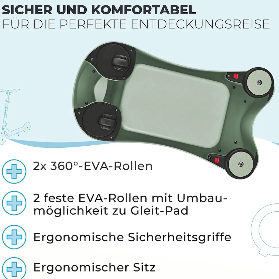 GLOBBER WALK N' ROLL 2in1 ECO – Lauflernwagen, Schiebeauto, Rutschauto, werkzeugloser Umbau, kippsicher, pistazie