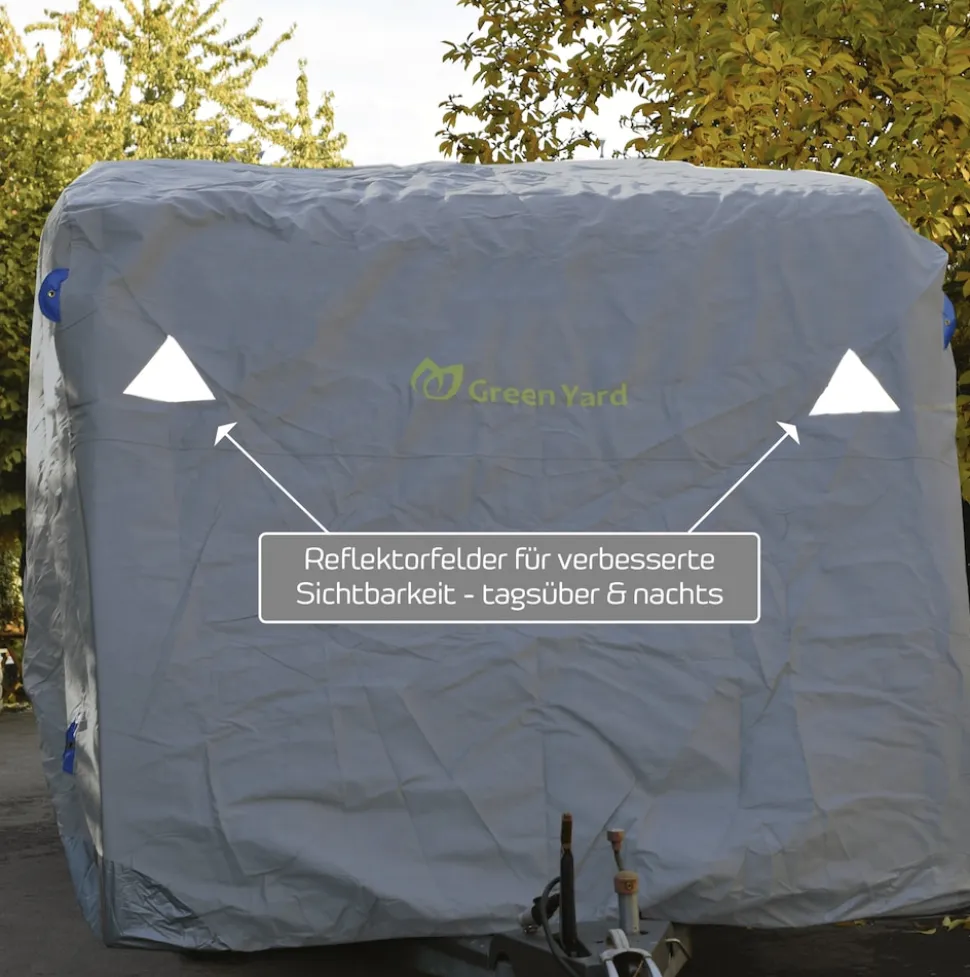 GreenYard Wohnwagen Abdeckplane mit Reflektoren Größe M | 550 x 250 x 220 cm