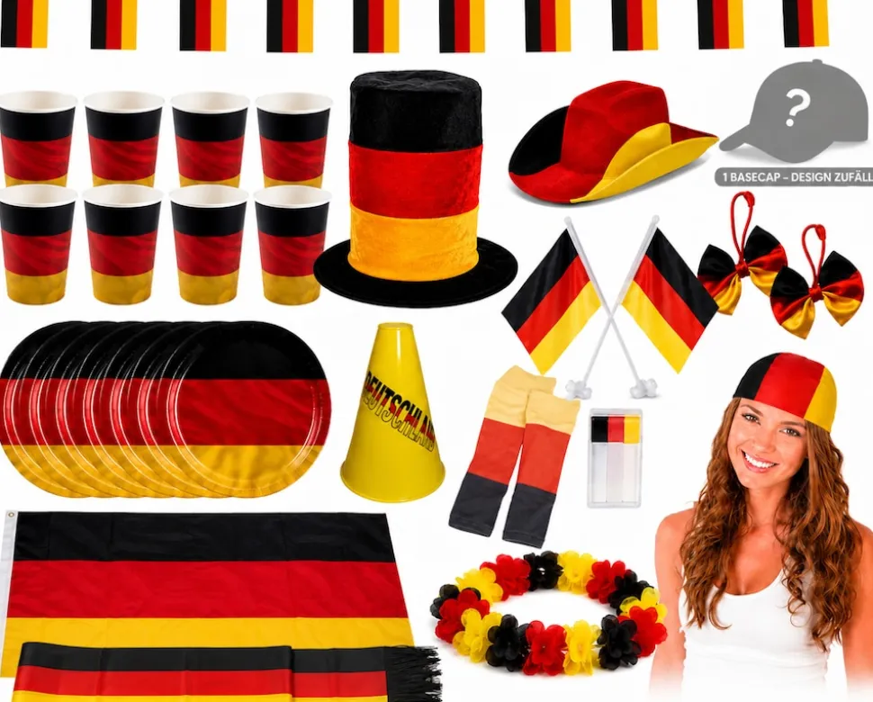 Großes Deutschland Fan-Set (30-teilig) EM WM anfeuern schwarz rot gold Fußallparty