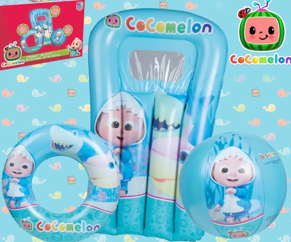 Happy People - Cocomelon 3er Strandset - Wasserball, Schwimmring & Luftmatratze