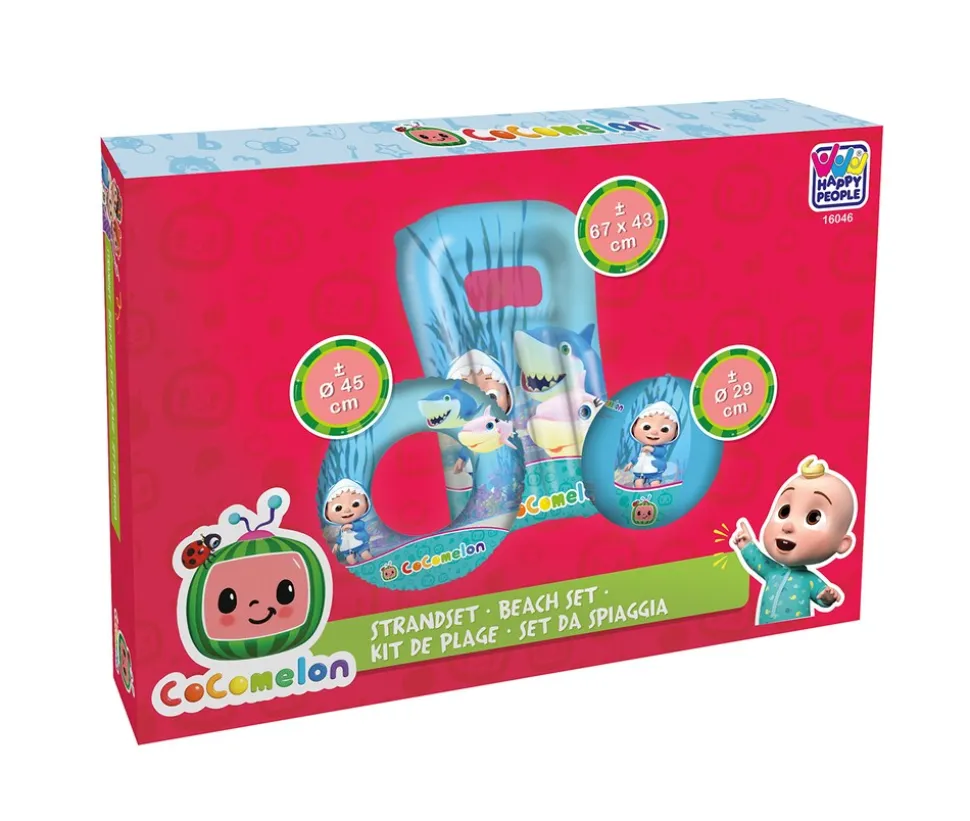Happy People - Cocomelon 3er Strandset - Wasserball, Schwimmring & Luftmatratze