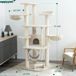 HAPPYPET Großer Kratzbaum Stabil 'Parker' 171 cm - XXL Katzenbaum | Creme