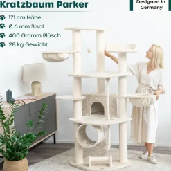 HAPPYPET Großer Kratzbaum Stabil 'Parker' 171 cm - XXL Katzenbaum | Creme