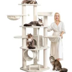 HAPPYPET Großer Kratzbaum Stabil 'Parker' 171 cm - XXL Katzenbaum | Creme