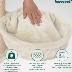 HAPPYPET Katzenhängematte für Kratzbaum Ø40 cm – XL Katzenmulde Ersatzteil – Stabile Liegemulde mit Metallrahmen – Katzenbett Kratzbaum – belastbar bis 15 kg, Creme | Creme