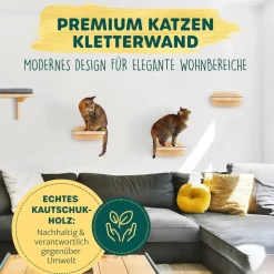 HAPPYPET Katzentreppen 3er-Set für Wandmontage - Nachhaltiges Hartholz, Designer Kletterwand Katzen, Katzentreppe mit Filzbezug, Katzenleiter, Katzenwand zum Klettern, Catwalk | Natur 3x Stufen L