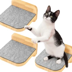 HAPPYPET Katzentreppen 3er-Set für Wandmontage - Nachhaltiges Hartholz, Designer Kletterwand Katzen, Katzentreppe mit Filzbezug, Katzenleiter, Katzenwand zum Klettern, Catwalk | Natur 3x Stufen L