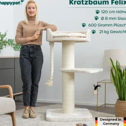 HAPPYPET Kratzbaum große Katzen 18 cm Stämme Katzenbaum 120 cm | Creme