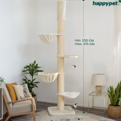 HAPPYPET Kratzbaum Grosse Katzen Stabil XXL Deckenhoch, 250 bis 275 cm | Creme Basic