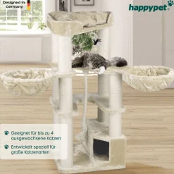 HAPPYPET Premium Kratzbaum 161 cm große Katzen stabil Katzenbaum | Creme
