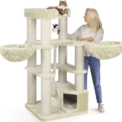 HAPPYPET Premium Kratzbaum 161 cm große Katzen stabil Katzenbaum | Creme