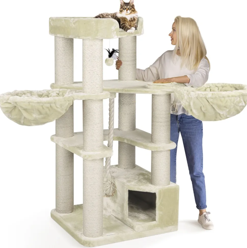 HAPPYPET Premium Kratzbaum 161 cm große Katzen stabil Katzenbaum | Creme