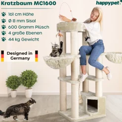 HAPPYPET Premium Kratzbaum 161 cm große Katzen stabil Katzenbaum | Creme