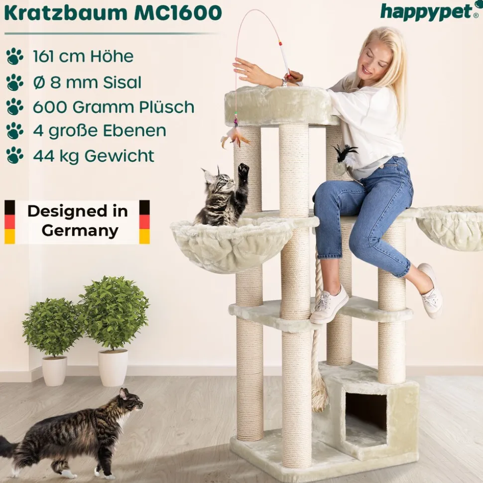 HAPPYPET Premium Kratzbaum 161 cm große Katzen stabil Katzenbaum | Creme