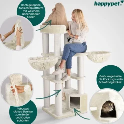 HAPPYPET Premium Kratzbaum 161 cm große Katzen stabil Katzenbaum | Creme