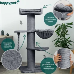 HAPPYPET Premium Kratzbaum Grosse Katzen Stabil 'Cooper' – 150 cm Großer Katzenbaum | Grau