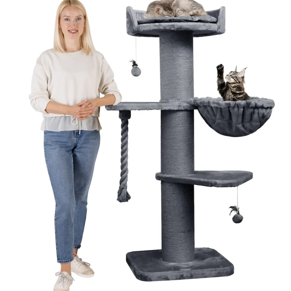 HAPPYPET Premium Kratzbaum Grosse Katzen Stabil 'Cooper' – 150 cm Großer Katzenbaum | Grau