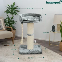 HAPPYPET Premium Kratzbaum Stabil für große Katzen Kletterbaum 100 cm | Grau BASIC