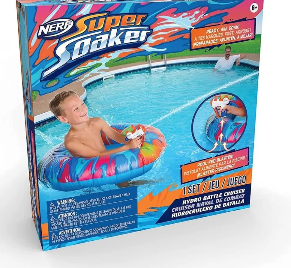 Hasbro Nerf Super Soaker Hydro Battle Cruiser Schwimmring mit Wasser Blaster für Pool und Sommer