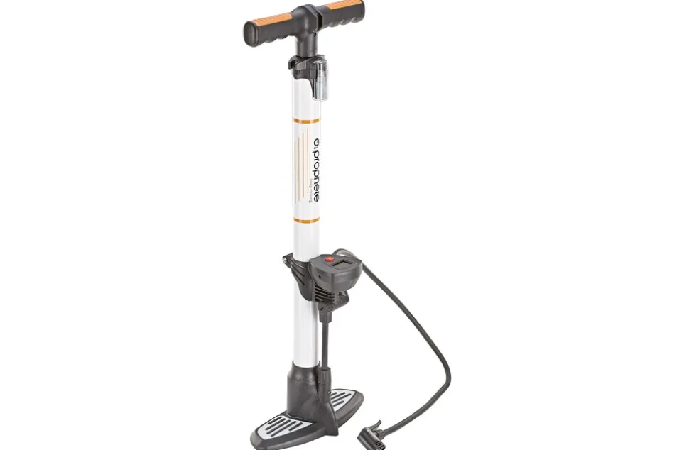 Hochleistungs Standpumpe, für alle Ventilarten, 7 bar, mit Manometer, inkl. Adapter-Set, inkl. Batterien, Aluminium