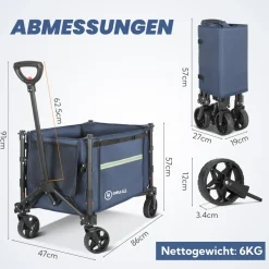 HOMECALL Bollerwagen Handwagen (Erweiterbare Kapazität, bis 100KG, 120L), Für Einkaufen, Camping, Garten, Dogs-Dunkelblau