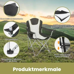HOMECALL Campingstuhl Anglerstuhl Klappbar, Getränkehalter, Gepolstert, 3 fach Verstellbare Rückenlehne, bis 150KG