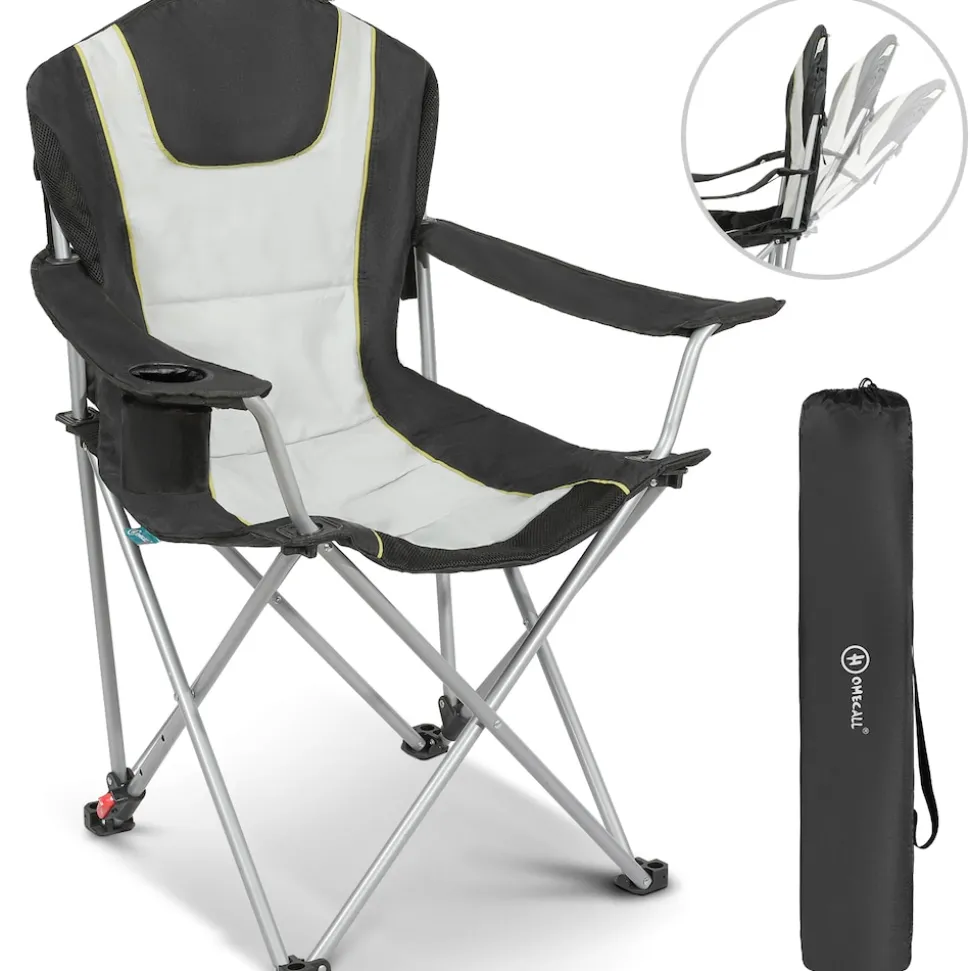 HOMECALL Campingstuhl Anglerstuhl Klappbar, Getränkehalter, Gepolstert, 3 fach Verstellbare Rückenlehne, bis 150KG