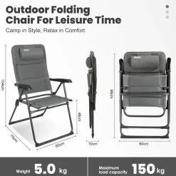HOMECALL Campingstuhl Gartenstuhl Klappbar, UV+ Olefin-Stoff, 5 fach Verstellbarer Rückenlehne, bis 150kg