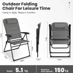 HOMECALL Campingstuhl Gartenstuhl Klappbar, Textilene gepolstert mit Quick-Dry-Schaum, 5 fach Verstellbarer Rückenlehne, bis 150kg