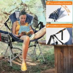 HOMECALL Campingstuhl Stühleschaukelstuhl Faltbare Hängestuhl (Biz 180 KG, mit verstellbarer Rückenlehne, Lordosenstütze und Kopfstütze), Dunkelblau