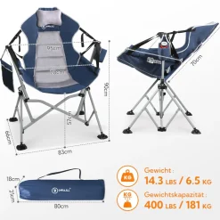 HOMECALL Campingstuhl Stühleschaukelstuhl Faltbare Hängestuhl (Biz 180 KG, mit verstellbarer Rückenlehne, Lordosenstütze und Kopfstütze), Dunkelblau