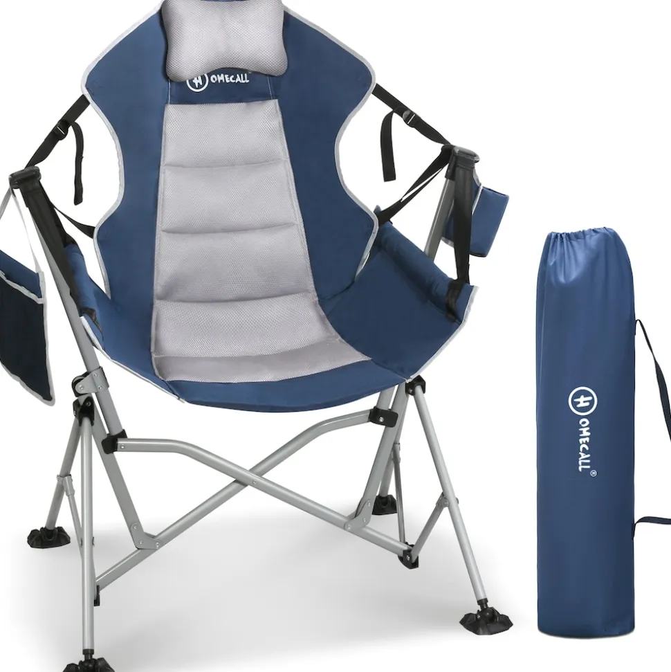 HOMECALL Campingstuhl Stühleschaukelstuhl Faltbare Hängestuhl (Biz 180 KG, mit verstellbarer Rückenlehne, Lordosenstütze und Kopfstütze), Dunkelblau