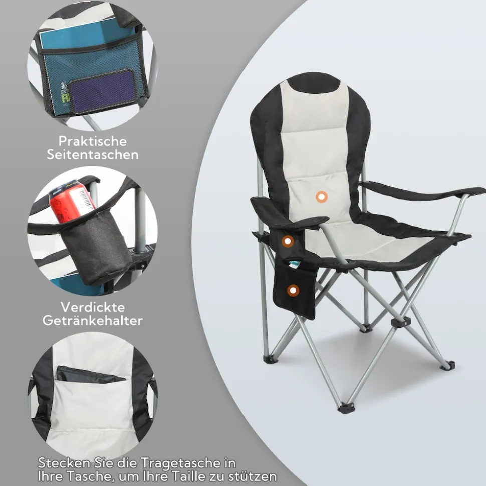 HOMECALL Klappbar Campingstuhl, Hochlehner Angelstuhl, mit Getränkehalter, weiß/schwarz