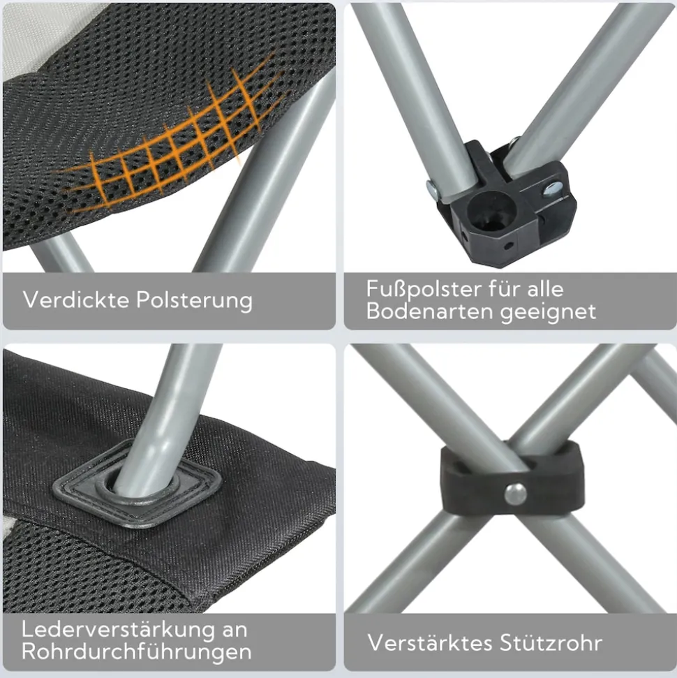 HOMECALL Klappbar Campingstuhl, Hochlehner Angelstuhl, mit Getränkehalter, weiß/schwarz