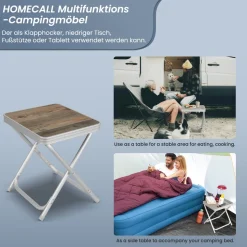HOMECALL Leichter Campinghocker mit MDF Tisch, Aluminium Beistelltisch für Angeln, Picknick und Balkon