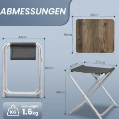 HOMECALL Leichter Campinghocker mit MDF Tisch, Aluminium Beistelltisch für Angeln, Picknick und Balkon