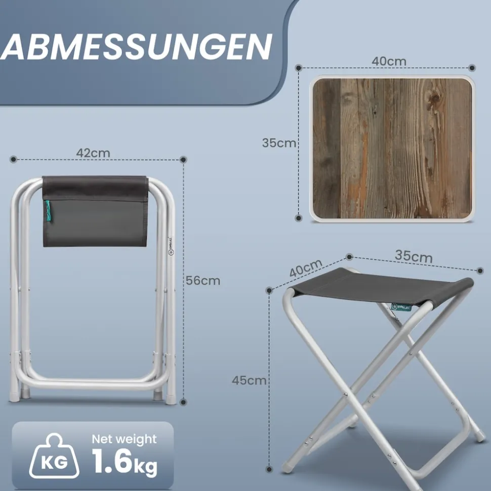 HOMECALL Leichter Campinghocker mit MDF Tisch, Aluminium Beistelltisch für Angeln, Picknick und Balkon