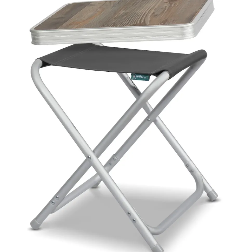 HOMECALL Leichter Campinghocker mit MDF Tisch, Aluminium Beistelltisch für Angeln, Picknick und Balkon