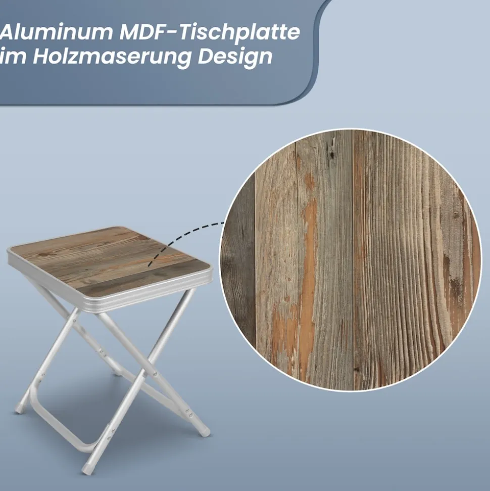 HOMECALL Leichter Campinghocker mit MDF Tisch, Aluminium Beistelltisch für Angeln, Picknick und Balkon