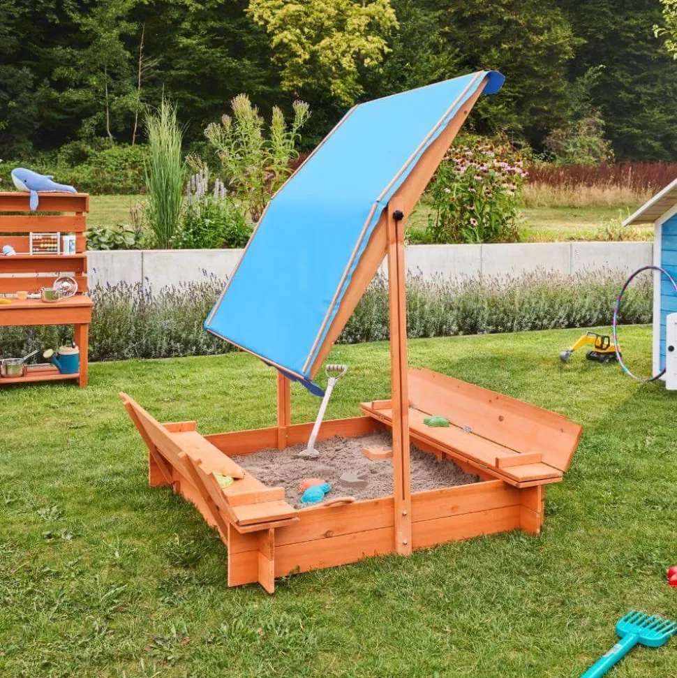 HOME DELUXE Sandkasten mit Sonnensegel BUDDELKISTE - 110 x 110 cm