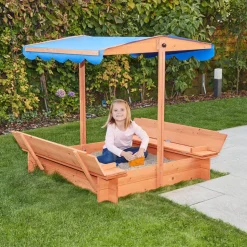 HOME DELUXE Sandkasten mit Sonnensegel BUDDELKISTE - 110 x 110 cm