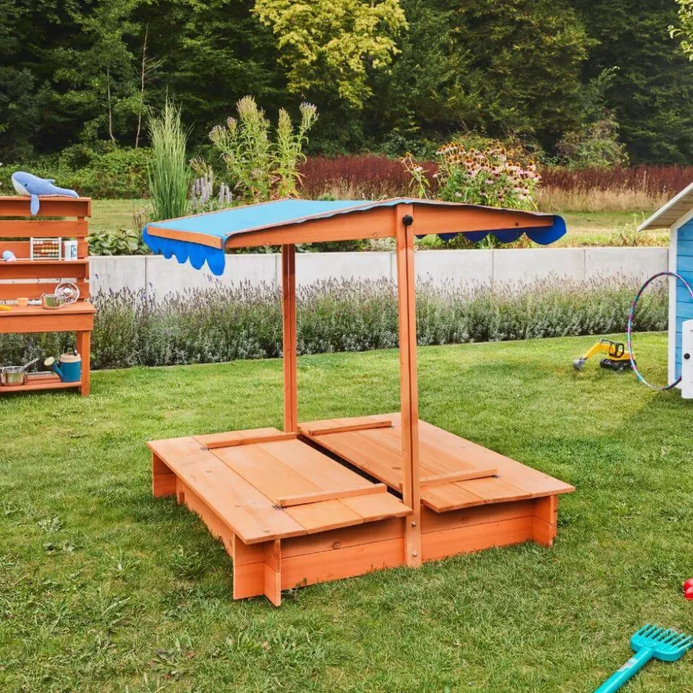 HOME DELUXE Sandkasten mit Sonnensegel BUDDELKISTE - 110 x 110 cm