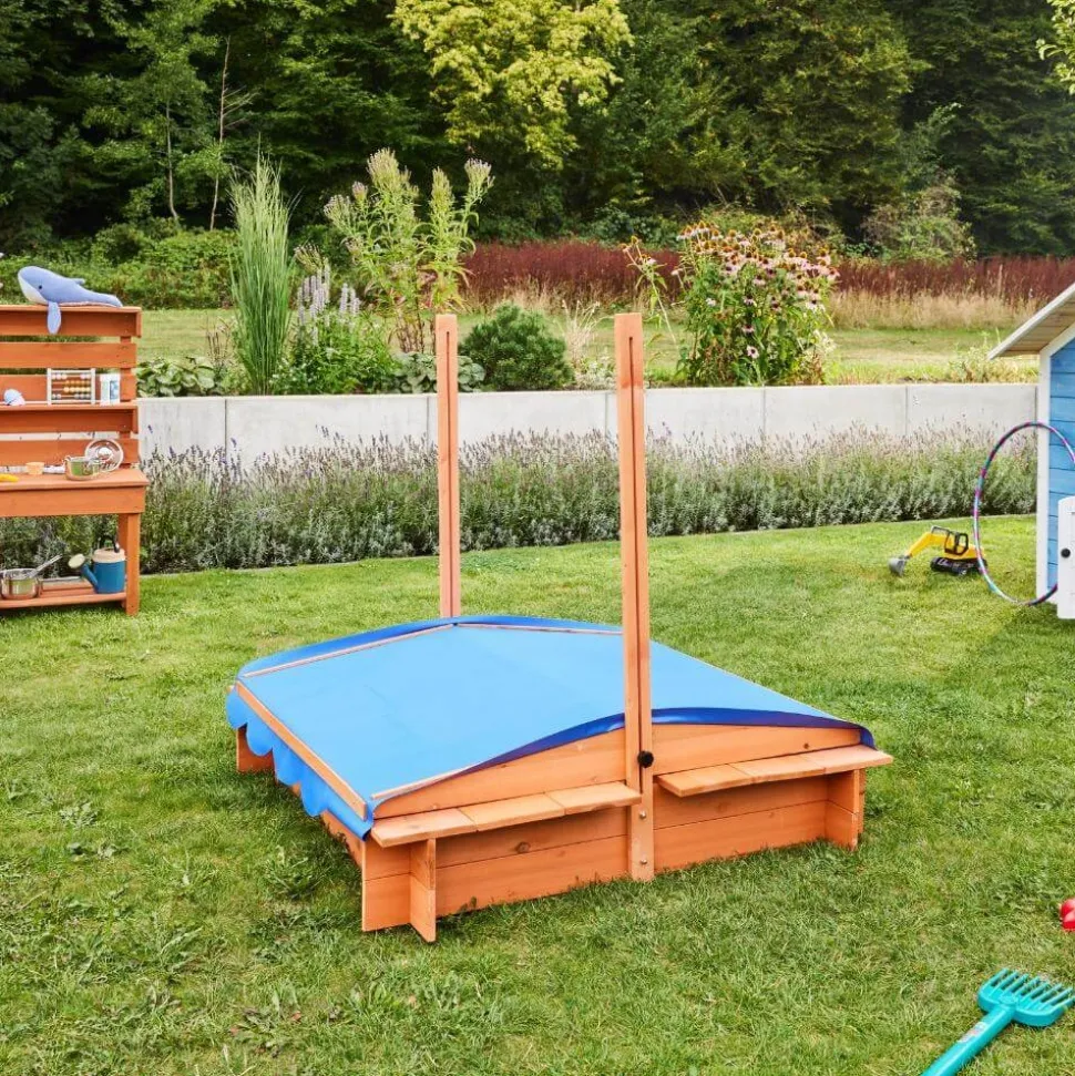 HOME DELUXE Sandkasten mit Sonnensegel BUDDELKISTE - 110 x 110 cm