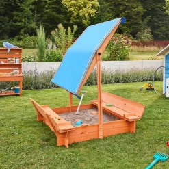 HOME DELUXE Sandkasten mit Sonnensegel BUDDELKISTE - 110 x 110 cm