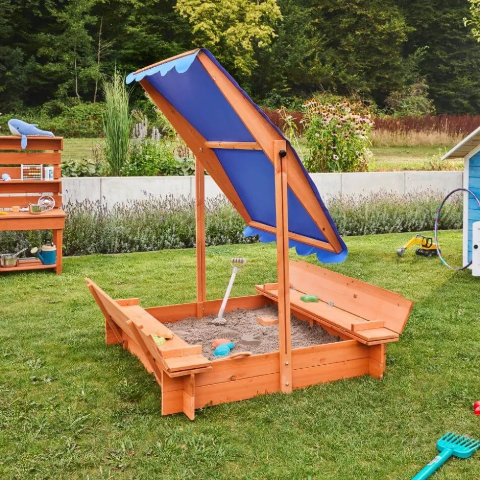 HOME DELUXE Sandkasten mit Sonnensegel BUDDELKISTE - 110 x 110 cm