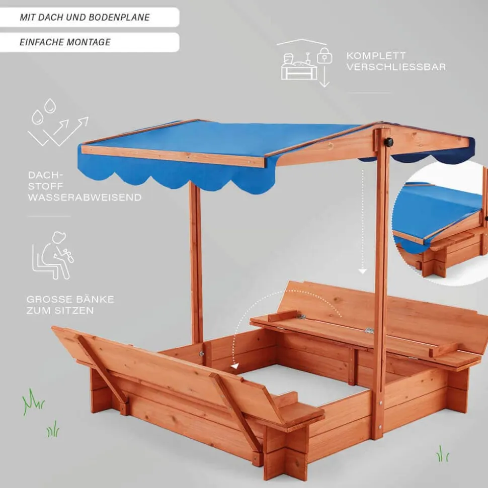 HOME DELUXE Sandkasten mit Sonnensegel BUDDELKISTE - 110 x 110 cm