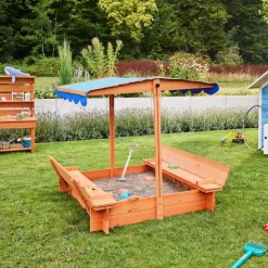 HOME DELUXE Sandkasten mit Sonnensegel BUDDELKISTE - 110 x 110 cm