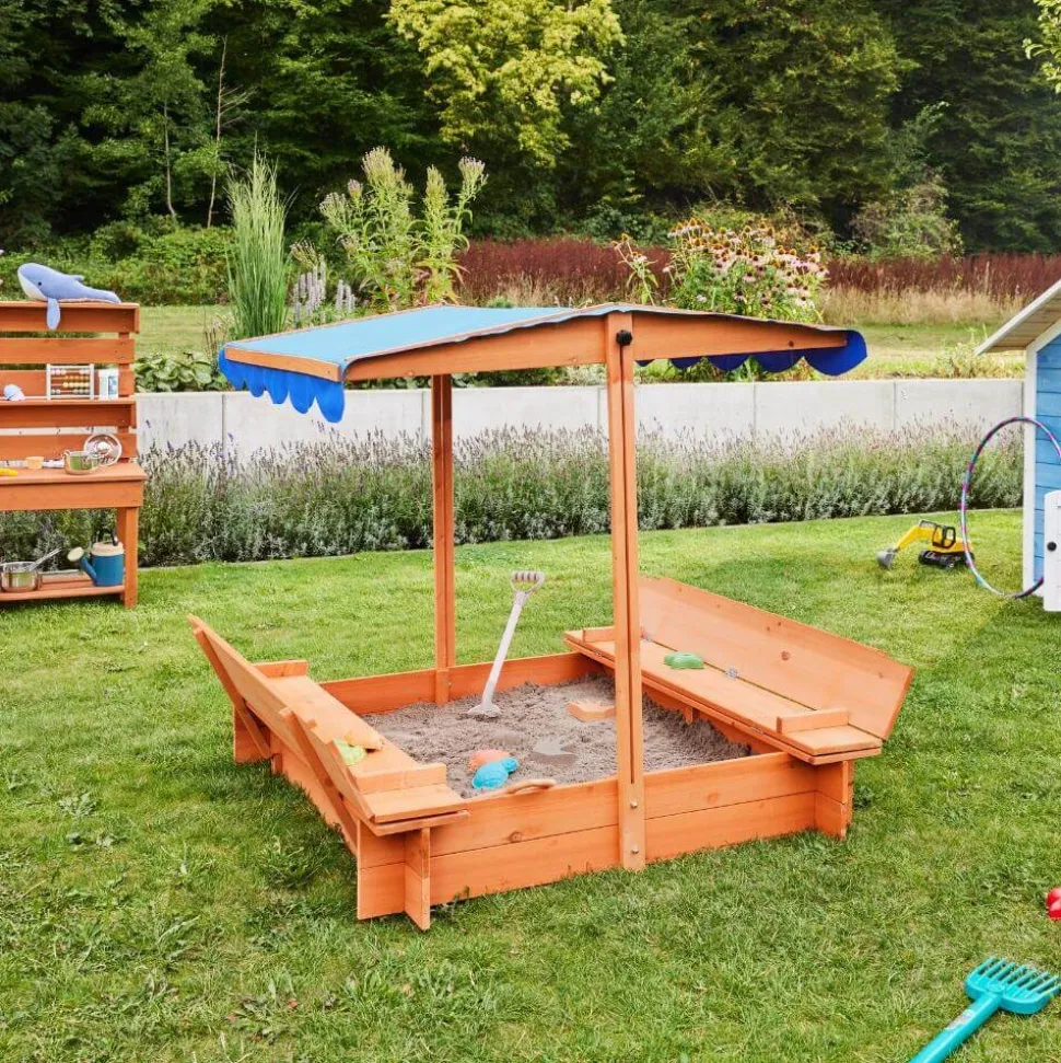 HOME DELUXE Sandkasten mit Sonnensegel BUDDELKISTE - 110 x 110 cm