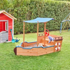 HOME DELUXE Sandkasten Schiffsoptik mit Bank MATSCHEKISTE - 160 x 78 cm
